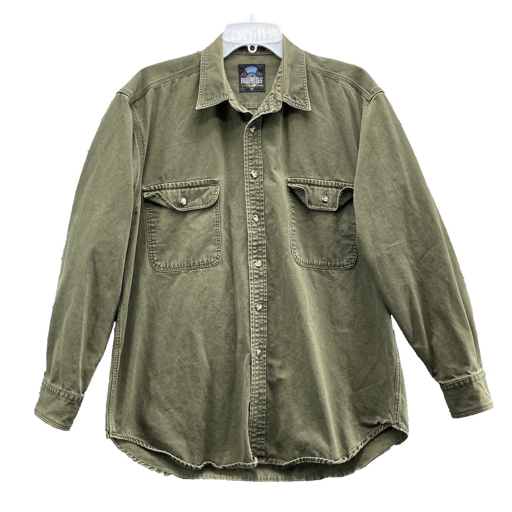 VTG Pure Stuff Shirt Men's Large Canvas Outdoor Workwear Hunting Cabin Camp 90s